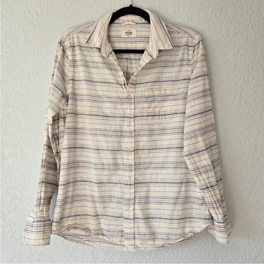Marine Layer Cream and Blue Striped Button Down Shirt